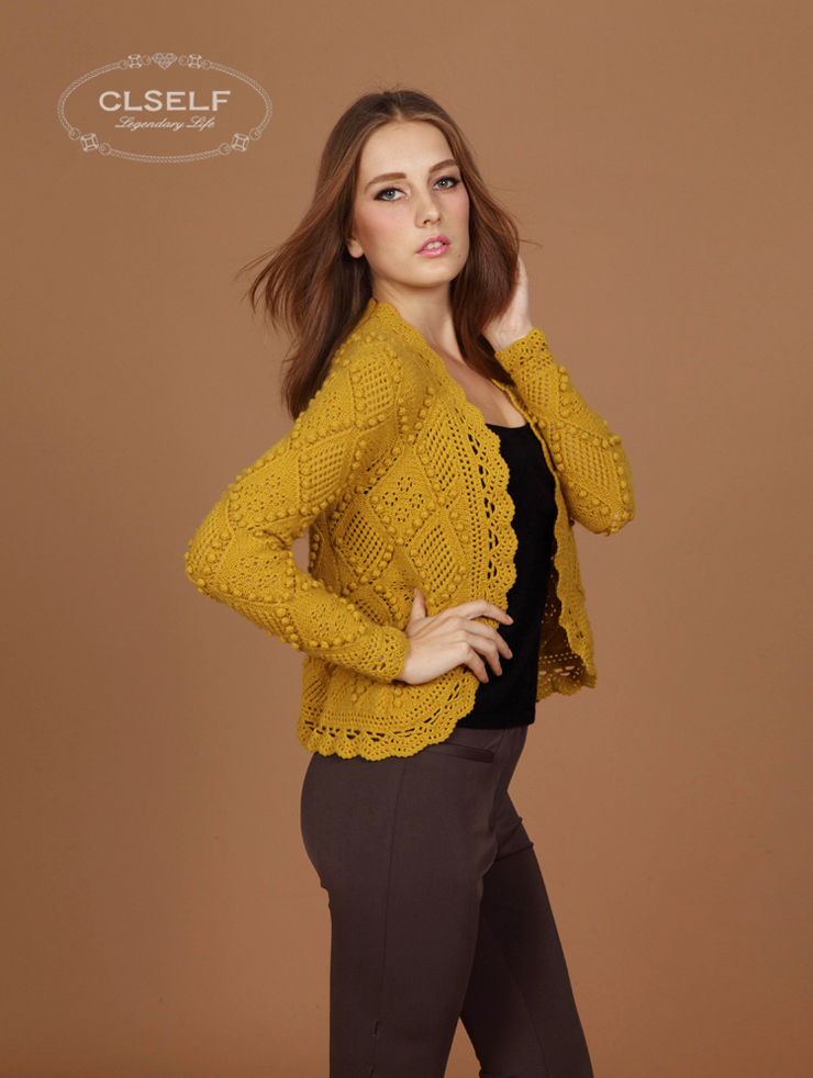 习朗CLSELF纯手工镂空<em>编织</em>纯羊绒<em>女款开衫</em>在