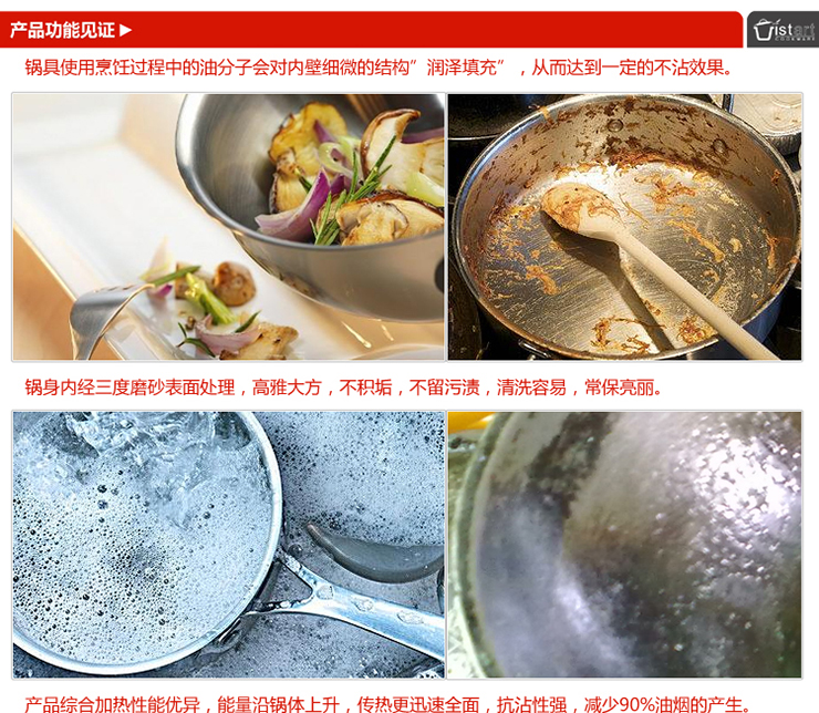 Vistar 30CM 不锈钢炒锅不粘锅全能涂层无油烟