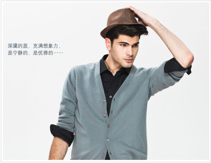 纯然尚品2012秋冬V领<em>开衫</em>静雅<em>高级灰男士</em>羊绒