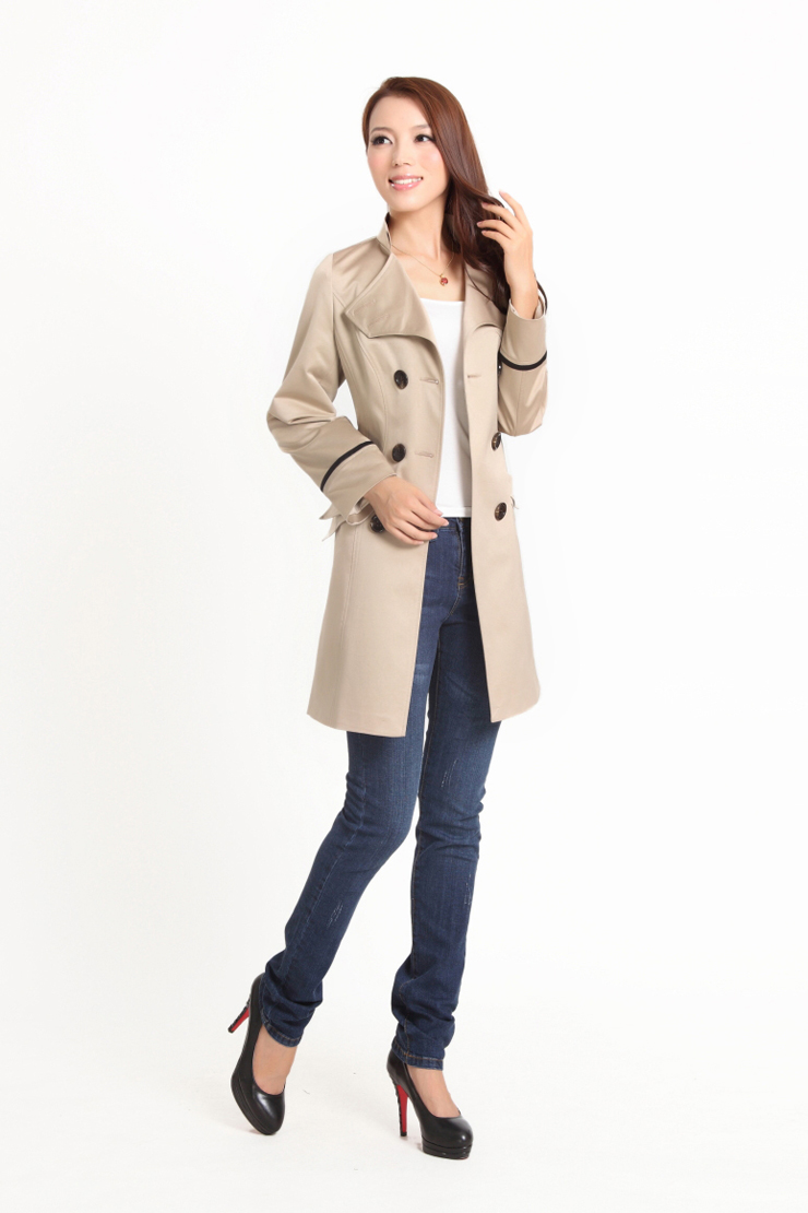 OL气质帅气中长款双排扣长袖风衣G1234