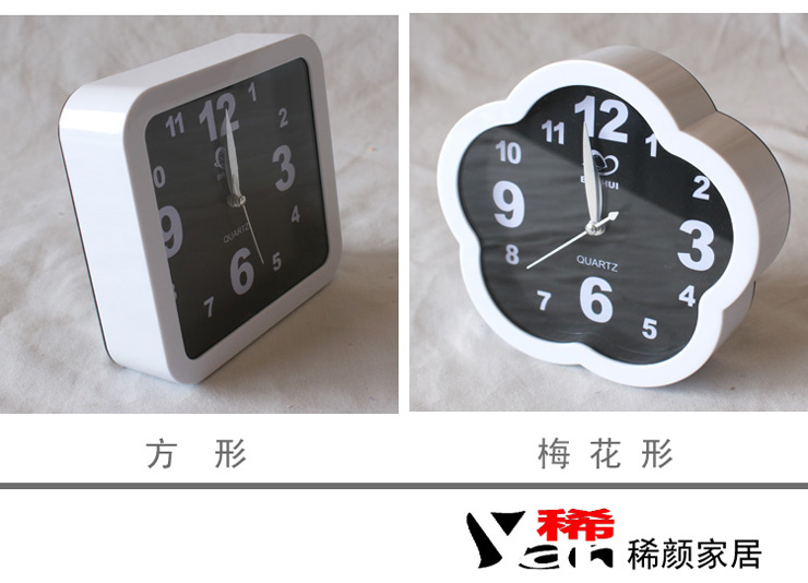
                                        稀颜 稀颜 简约时尚 韩式白色闹钟 几何形静音闹钟学生闹钟 卧室闹钟 花型方形圆形可选 花形                