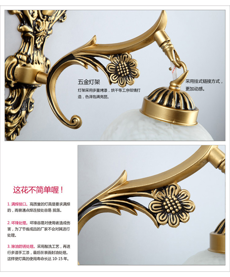 
                                        金艺扬灯饰 简约欧式地中海田园壁灯 卧室床头灯 走廊玄关过道玻璃单头壁灯欧式壁灯铁艺床头壁                