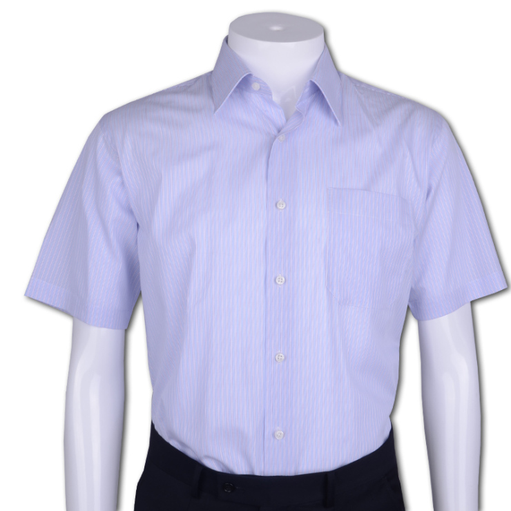 折】限时抢购纯棉高支纱棉蓝紫条男半袖衬衫