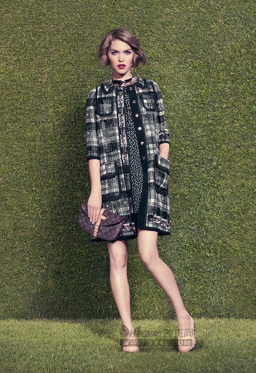 V3LADY 2012秋冬新款粗花呢小香风长款黑白