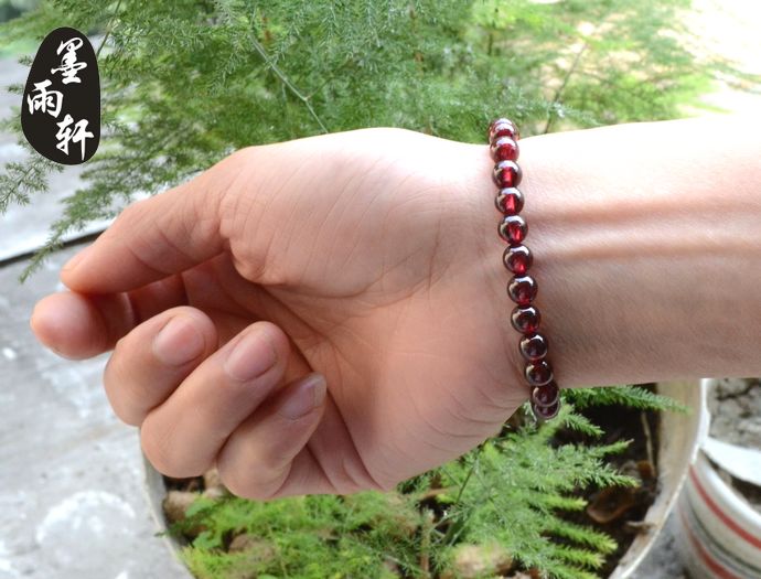 墨雨轩 京东11.11 天然酒红石榴石红水晶手链手