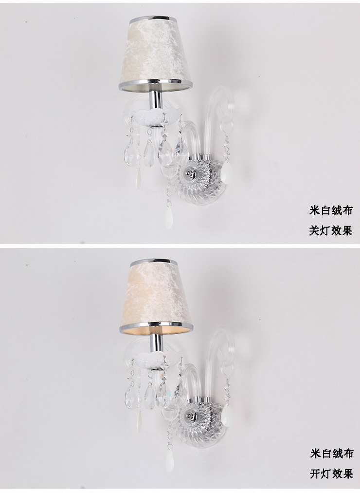 埃弗顿灯饰 MB9125-1水晶壁灯 欧式淡雅玻璃水晶单头壁灯 过道壁灯客厅卧室壁灯 米白绒布 k9水晶