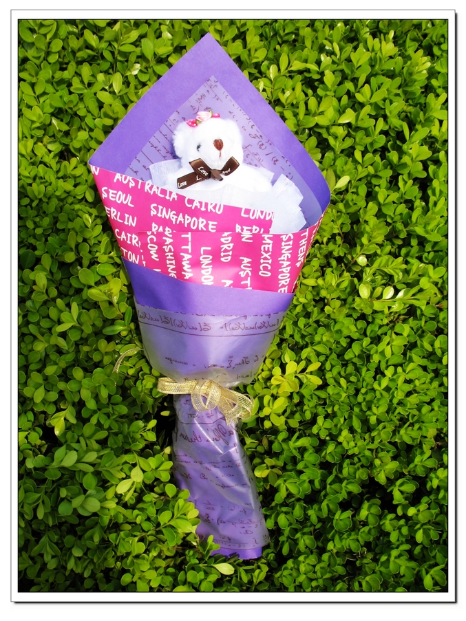 创意礼品坊 单只白色泰迪熊花 卡通花束小熊花