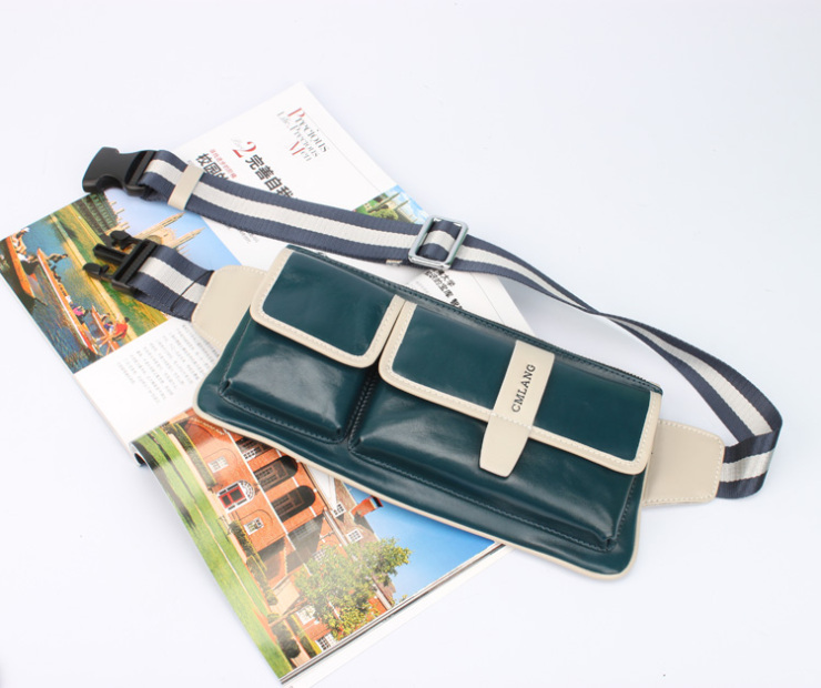 西牧狼头层牛皮男士腰包时尚韩版真皮欧美英伦