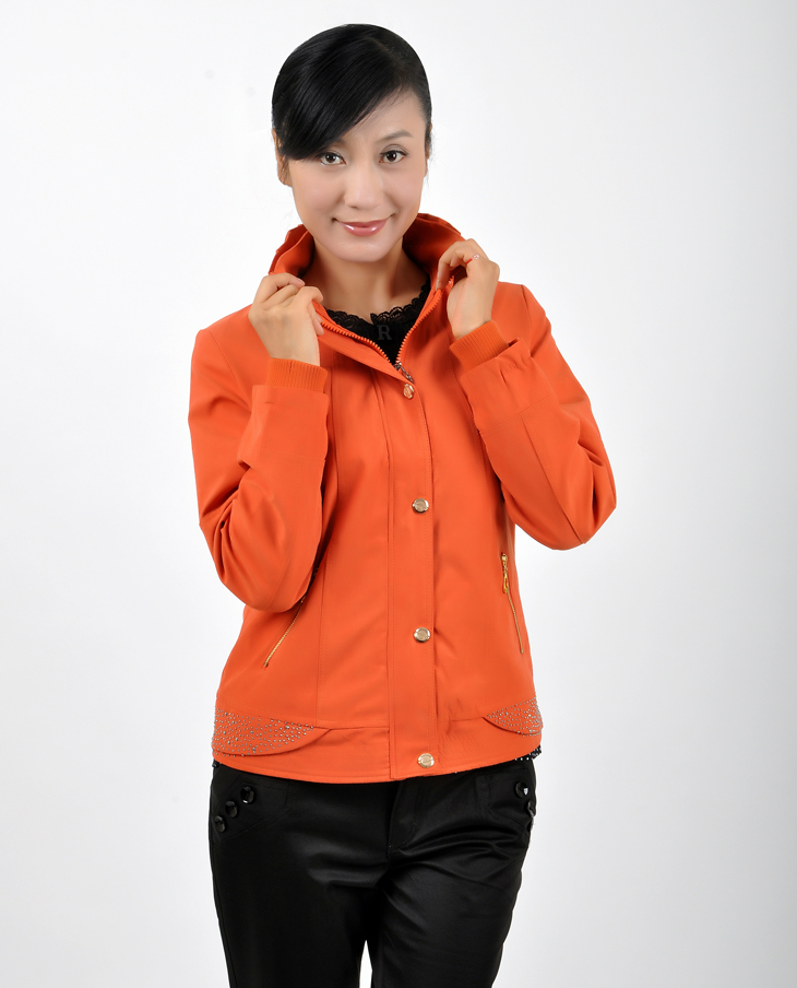 中老年女装外套春秋款妈妈装长袖镶钻立领修身