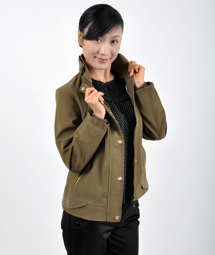 中老年女装外套春秋款妈妈装长袖镶钻立领修身