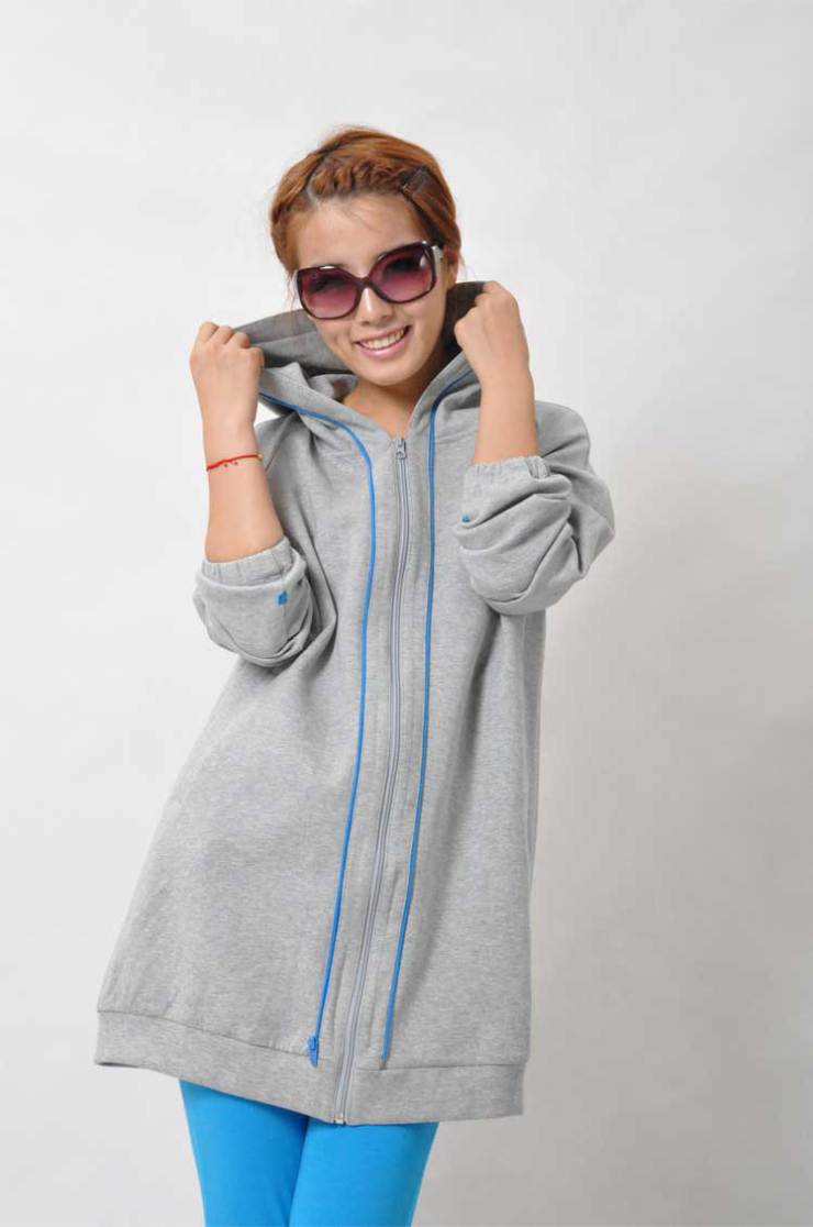 012秋装新款 女 韩版休闲宽松大码开衫带帽外