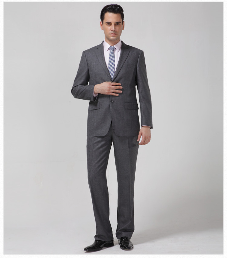 HSEEN 男士纯羊毛西服套装 深灰色商务西装 