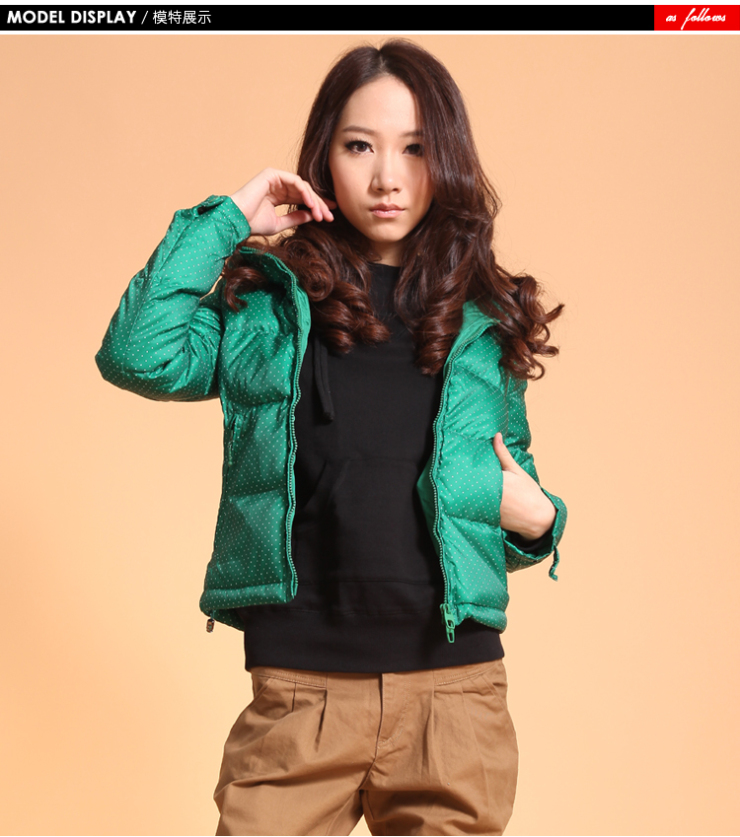 遐逸xy 冬装女装连帽 日韩版羽绒服 女式圆点羽