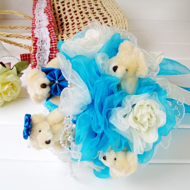 卡通花公仔娃娃花束6只泰迪熊 情侣 生日 婚庆