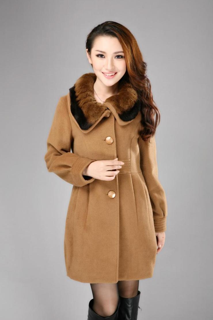<em>梵姿</em>2012正品冬装新款大码<em>女装</em>兔毛领羊毛大