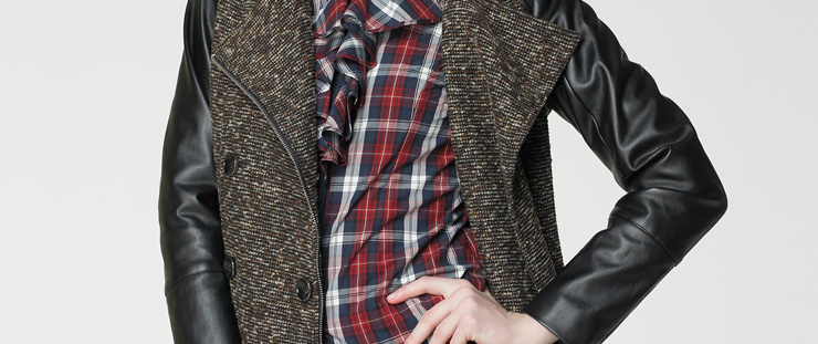 百丽旗下LAVU 秋季新款时尚修身中长毛呢女皮