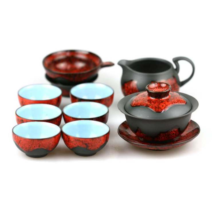 瑞恒逸品活陶东方茶韵十头功夫茶具盖碗(黑色