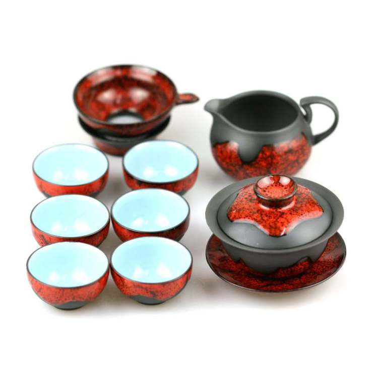 瑞恒逸品活陶东方茶韵十头功夫茶具盖碗(黑色