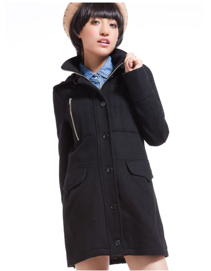 PEACEBIRD太平鸟 冬装女连帽中长款呢大衣