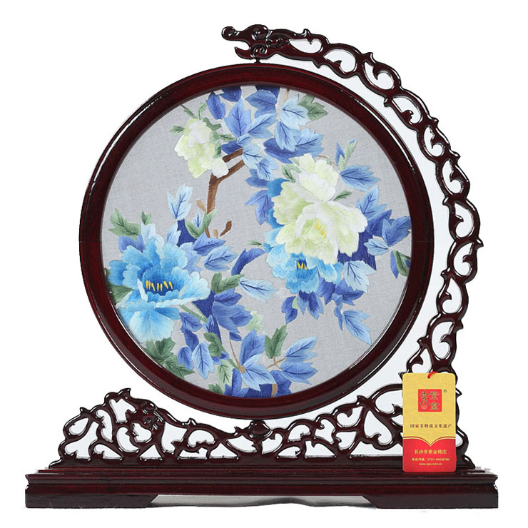 紫金秀 湖南沙坪湘绣 蓝色牡丹 别致礼物 价格\/