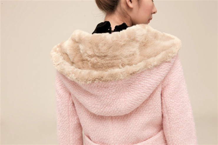 士哲 冬季新品中长款连帽毛呢外套呢子大衣yb