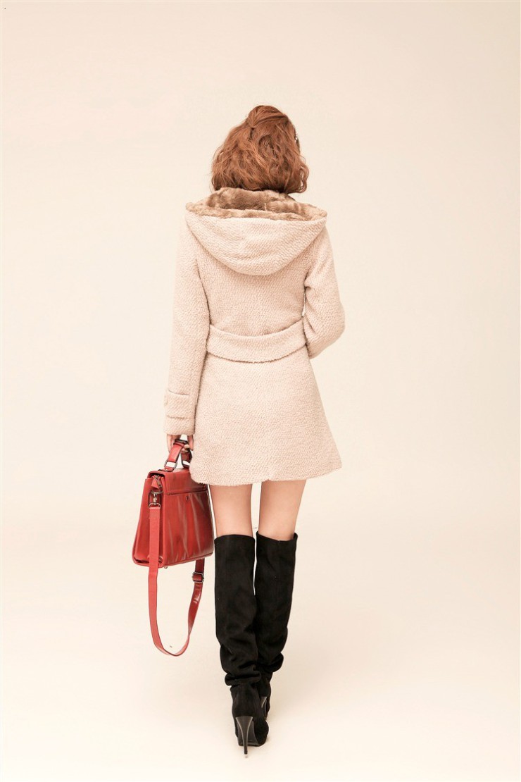 士哲 冬季新品中长款连帽毛呢外套呢子大衣yb