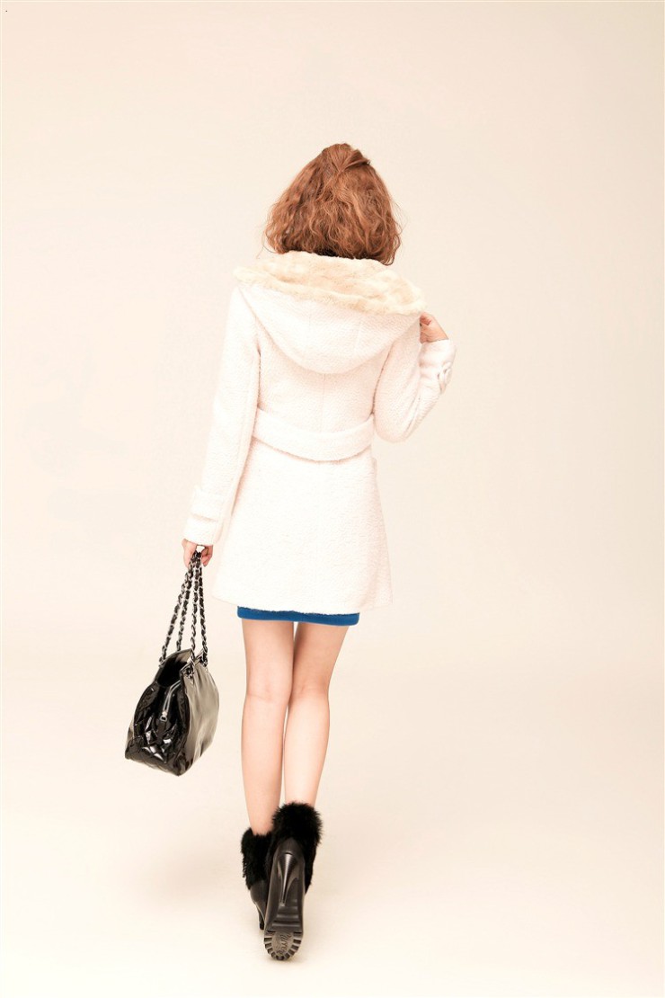 士哲 冬季新品中长款连帽毛呢外套呢子大衣yb