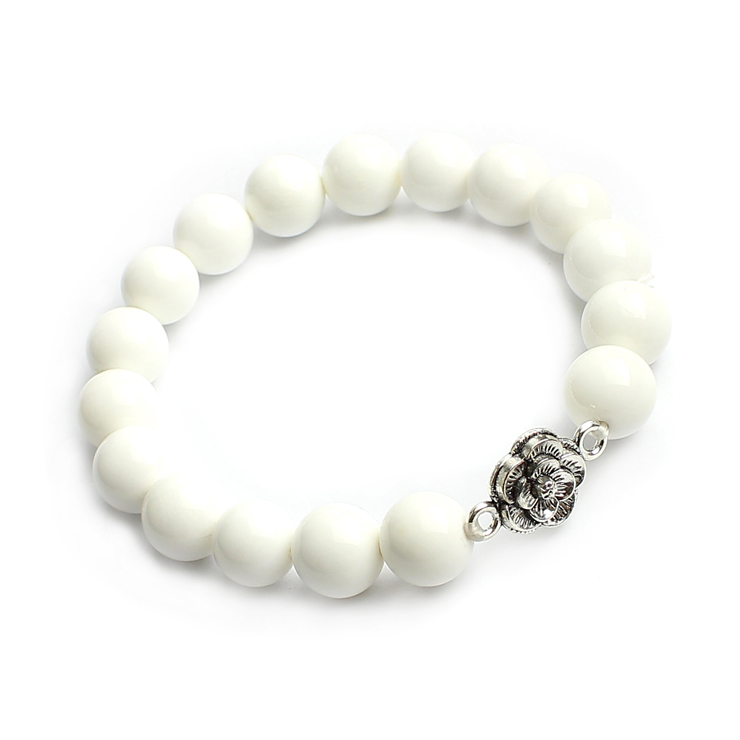 八九不离石 简爱天然白砗磲藏银花朵手链10m