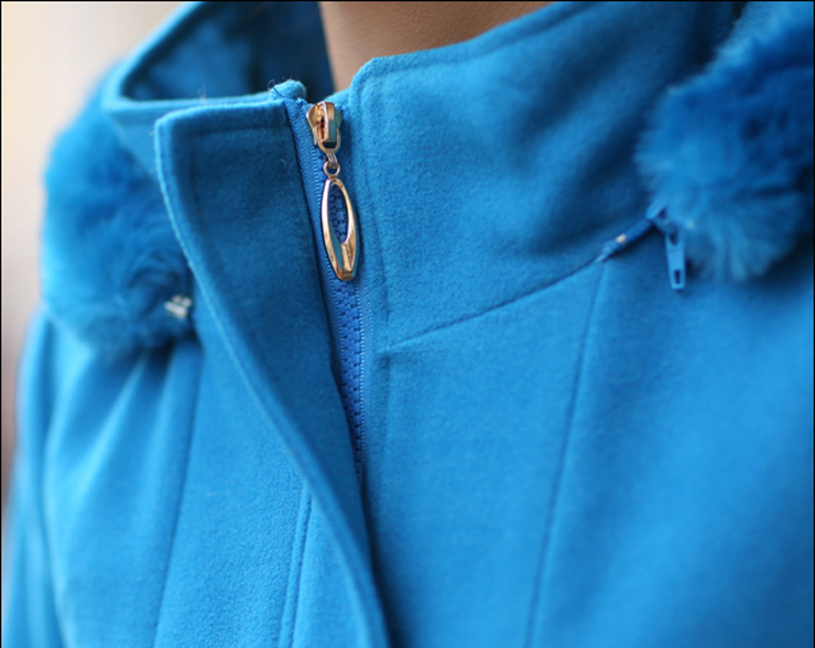 LACLOS 2012女士韩版秋冬保暖毛领可卸帽呢