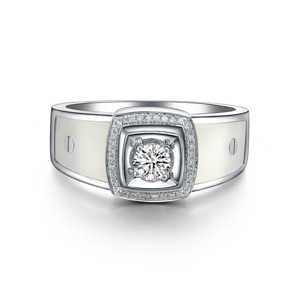 欧宝丽钻石 白18K金 钻石戒指和田玉男戒 钻石