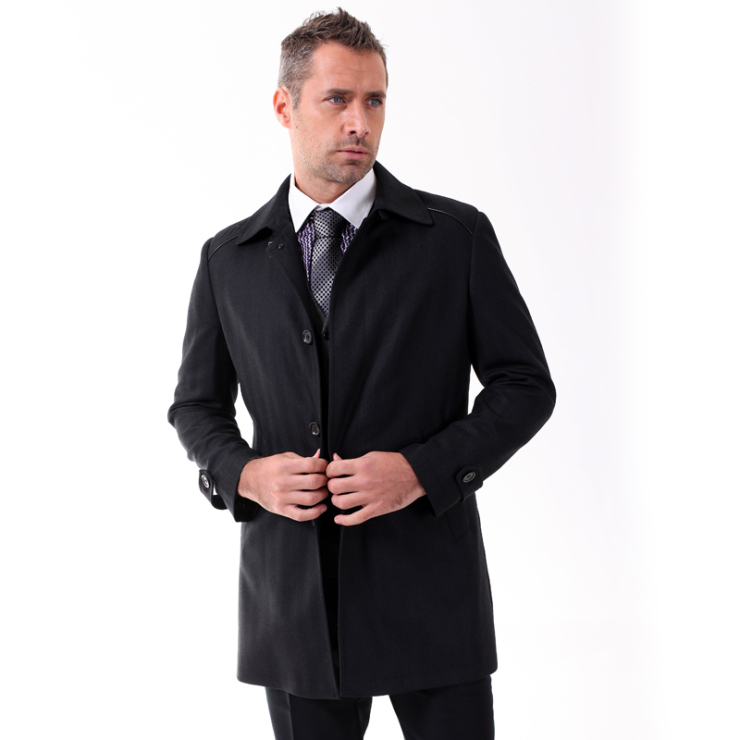 AOKEN【6折】男款正品羊毛羊绒假皮包边黑