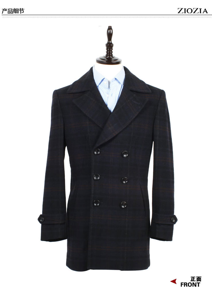 ziozia新款韩版男士修身毛领呢子大衣外套AQ4