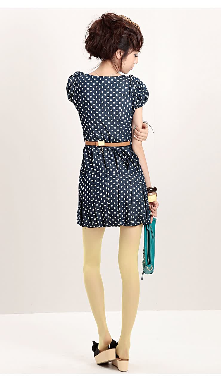 <em>安都</em> BASIC <em>少女</em>复古情怀花苞波点连衣裙 611