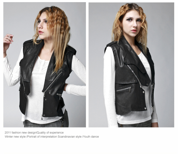 米多立Mudoliy<em>春季</em>立领拉链装饰<em>女短款</em>皮<em>马甲</em>