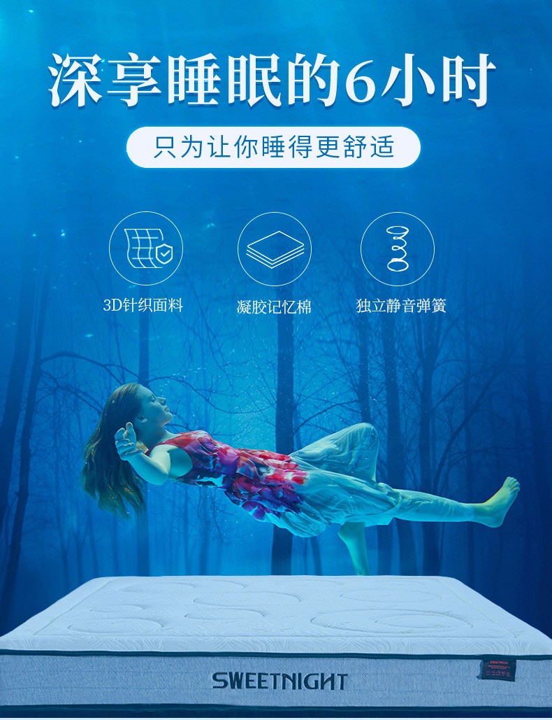 Sweetnight 弹簧床垫凝胶记忆棉床垫 软硬适中分区静音独立弹簧床垫子可定制定做 新简爱 1.2米*2米