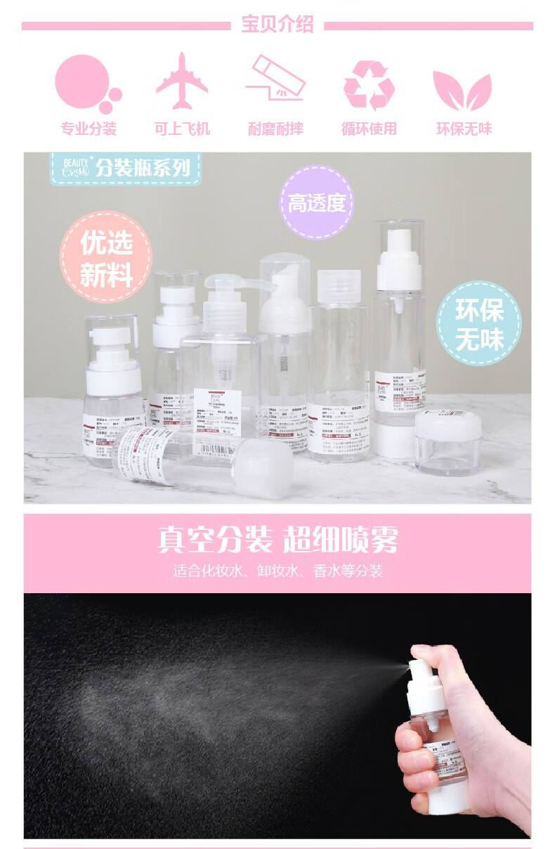 屈臣氏（Watsons）【屈臣氏】BEAUTYCRUSH PET旅行分装瓶便携分装喷雾瓶 乳液瓶18毫升
