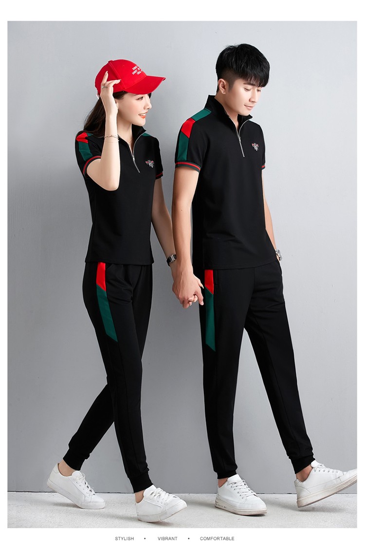 情侣运动套装2020新款夏装情侣装短袖长裤休闲运动套装男两件套 黑色