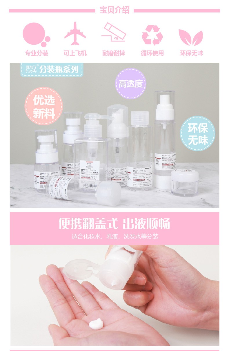屈臣氏（Watsons）【屈臣氏】BEAUTYCRUSH PET旅行分装瓶便携分装喷雾瓶 乳液瓶18毫升