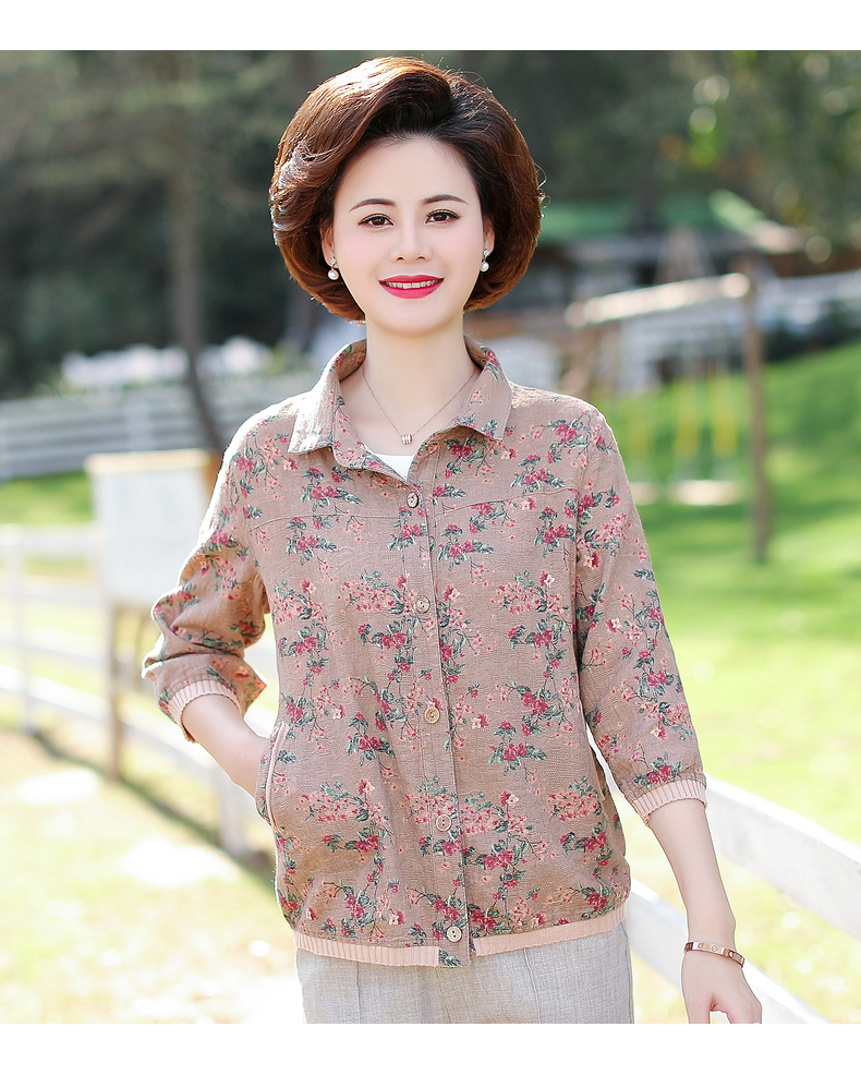 中老年女装春秋夹克中年人洋气上衣妈妈春装棉麻外套短款2020新款