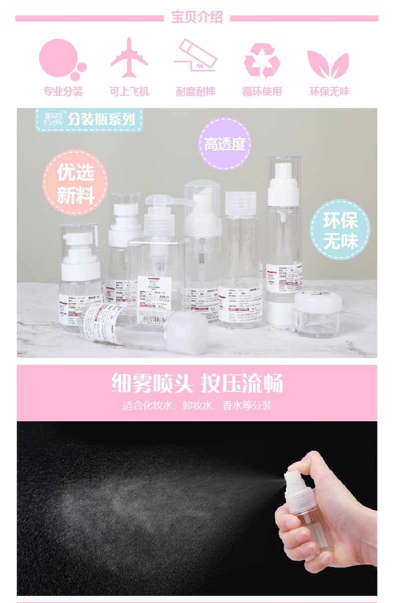 屈臣氏（Watsons）【屈臣氏】BEAUTYCRUSH PET旅行分装瓶便携分装喷雾瓶 乳液瓶18毫升