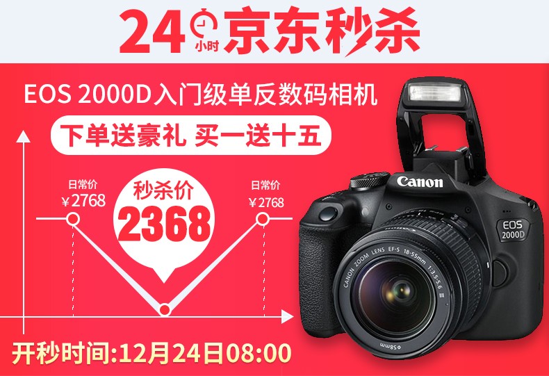 佳能(canon)eos 2000d 单反相机数码照相机入门级配18