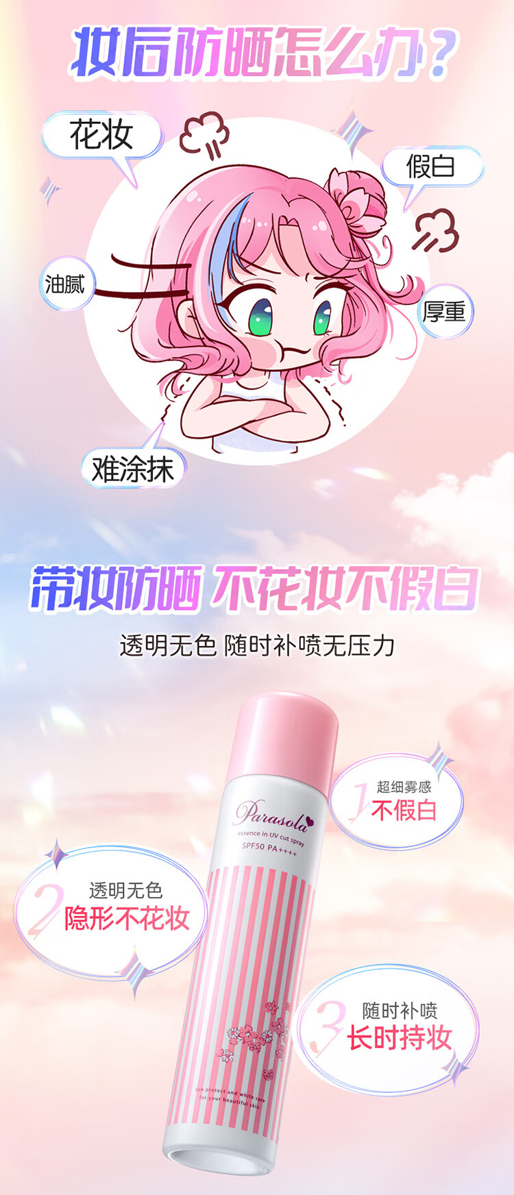 娜丽丝（Narisup）日本进口小阳伞防晒喷雾 180ml/110g*3