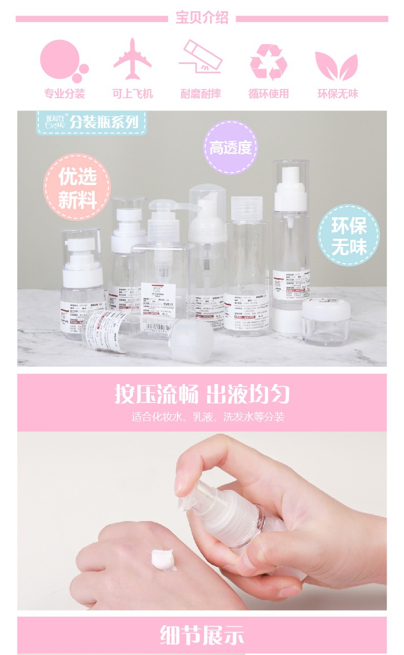 屈臣氏（Watsons）【屈臣氏】BEAUTYCRUSH PET旅行分装瓶便携分装喷雾瓶 乳液瓶18毫升