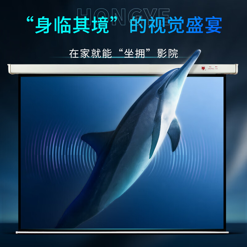 红叶投影幕布120英寸16:9电动遥控白塑幕投影仪幕布家用投屏布背景墙家庭影院电视电影投影屏高清