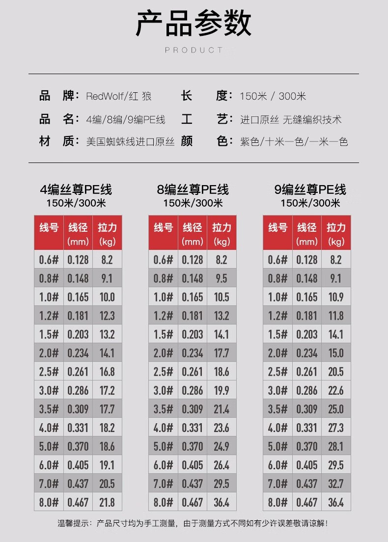 进口大力马鱼线主线新款pe线4编8编9编150米300米路亚线强拉力钓鱼线