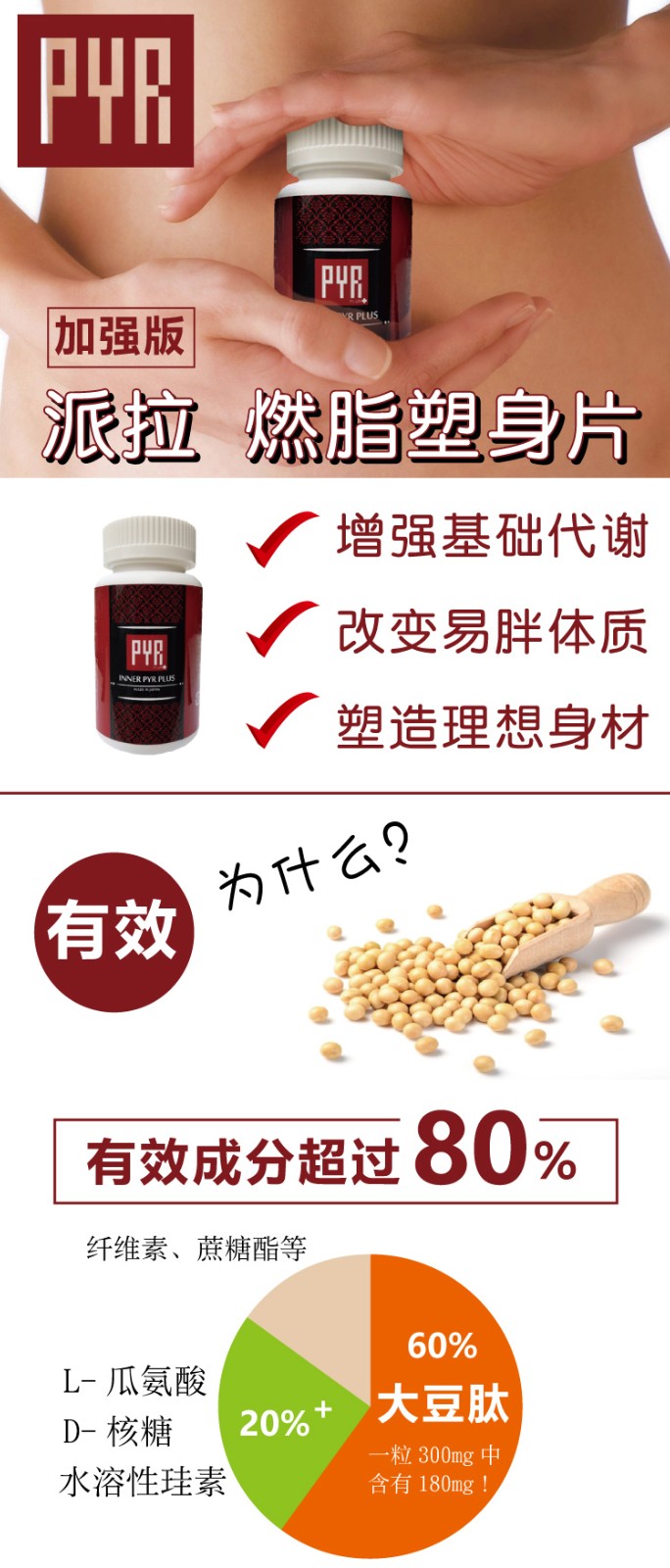 日本进口pyr派塑型痩塑身片改变易胖体质大豆肽提高新陈代谢平衡氨基酸240粒 图片价格品牌报价 京东