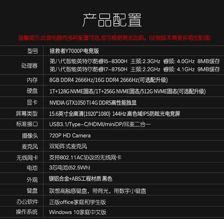 联想拯救者y7000配置,联想拯救者配置参数表 联想拯救者y7000p 15.