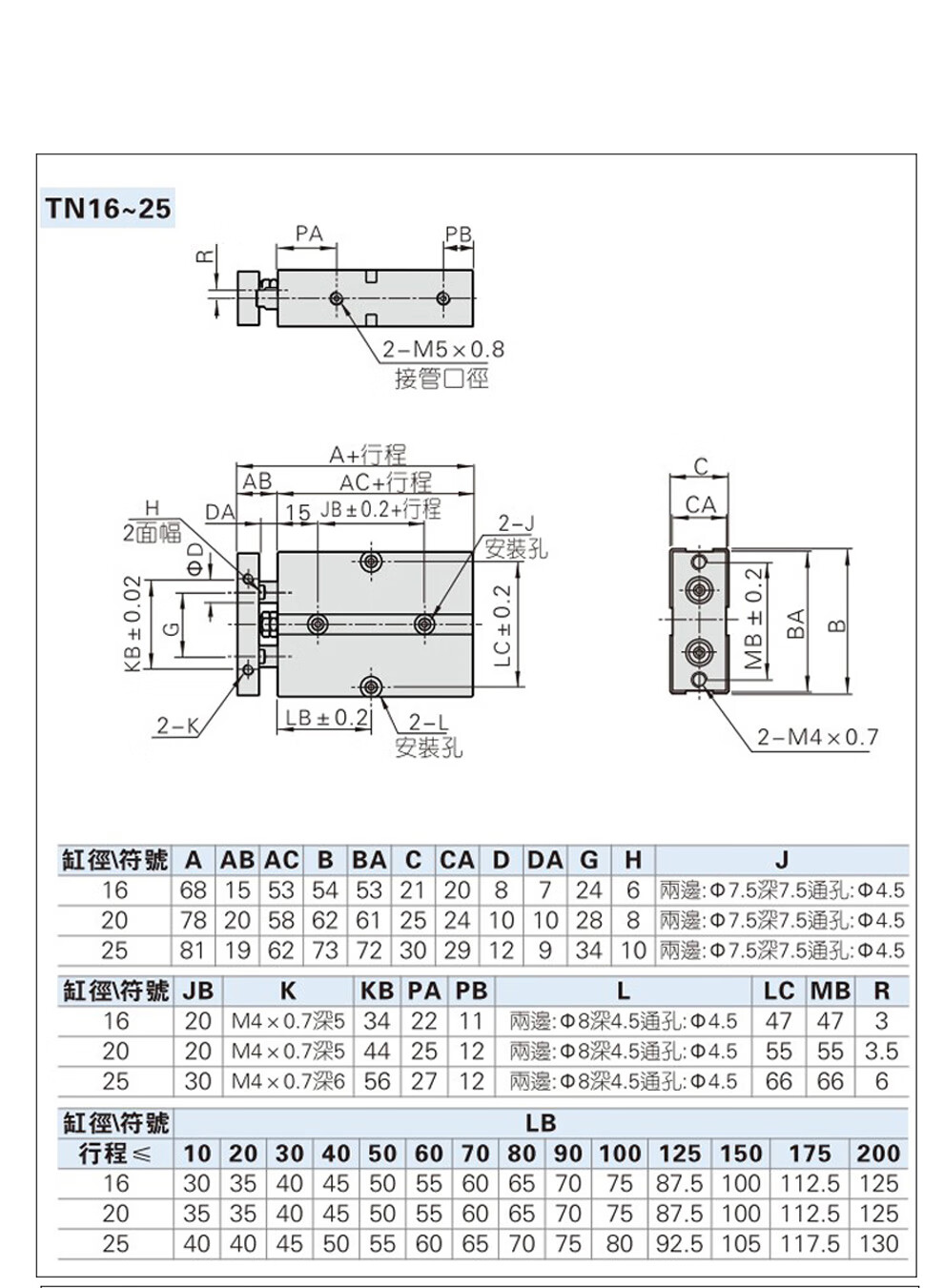 气缸tn(tda)铝合金气缸 双杆双轴气缸tn10/16/20/25/35 气动工具 复动