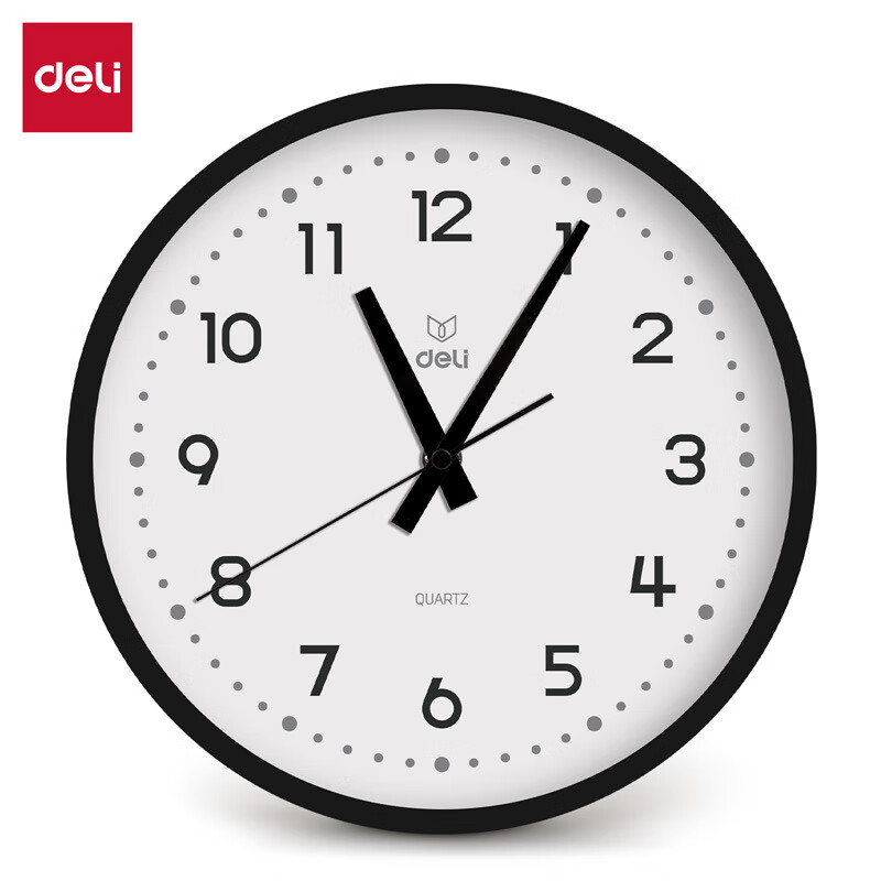得力  10寸挂钟简约时尚客厅钟表现代卧室 LE401ES 黑色 35cm*1
