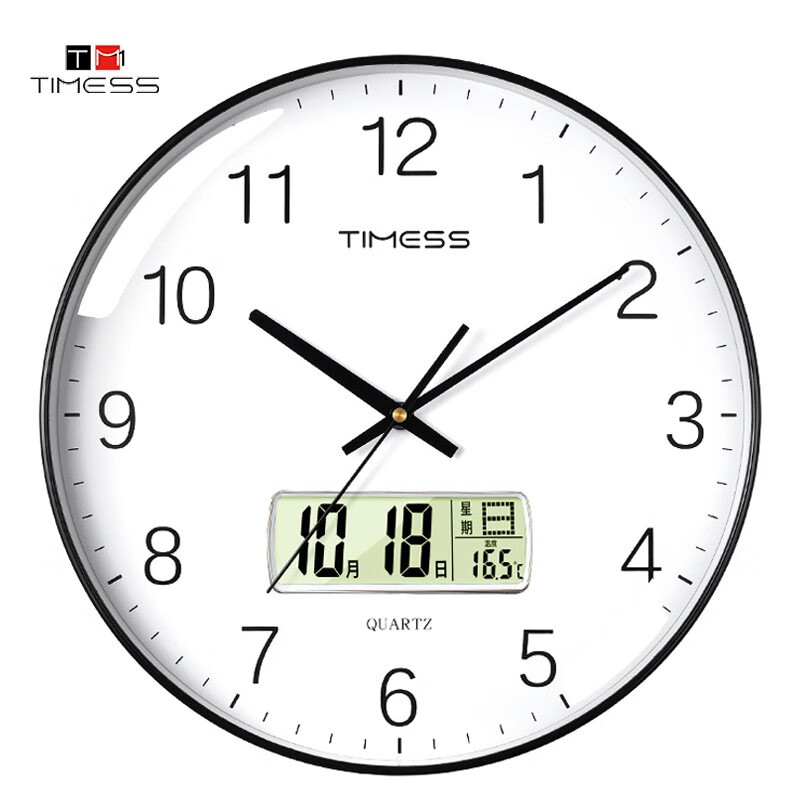 Timess 挂钟客厅钟表2025新款石英钟表挂墙时钟家用万年历免打孔挂表 35cm
